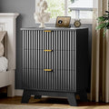 Fluted Nightstand with Charging Station, Modern Wood Side Table Night Stand by Xixini