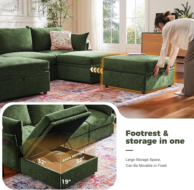 ABCASA 136.4" Oversized Modular Sectional Sleeper Sofa Bed, U Shaped - Image 6