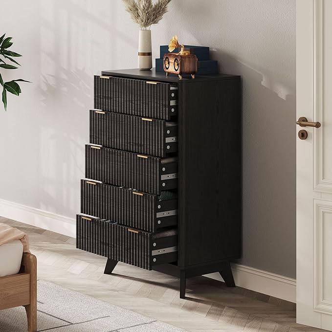 43'' Hight 5 Drawers Dresser for Bedroom, Modern Fluted Vertical Chest - Image 4