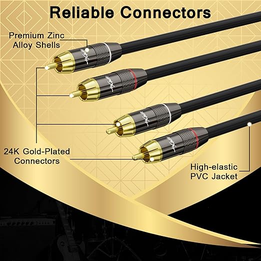 RCA Cable 6 FT, 2RCA to 2RCA Stereo Audio Cable, 【Zinc Alloy Shells, - Image 2