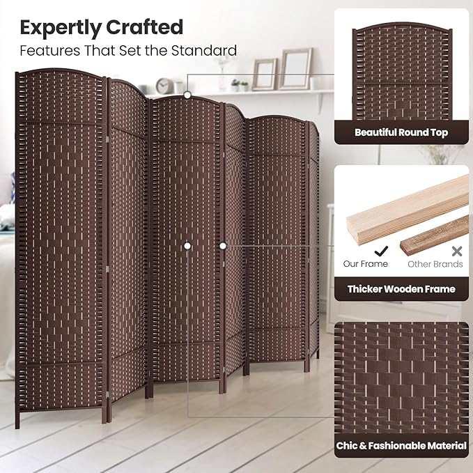 6 Panel Room Divider, 6Ft Folding Privacy Screen, Tall - Image 2