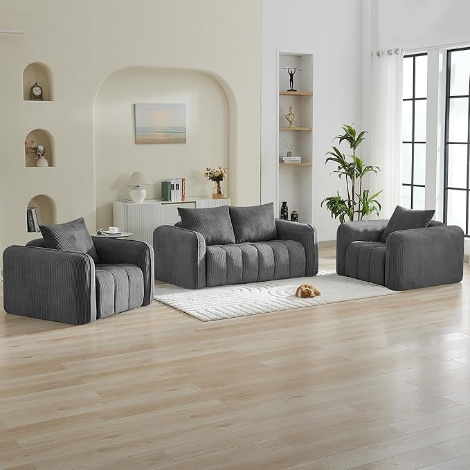 Corduroy Boneless Living Room Sets, Modern Upholstered Loveseat by WUTUTUEE