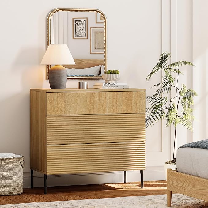 WAMPAT 31.5" W Fluted Dresser for Bedroom, Modern 3 Drawer Dresser TV Stand by WAMPAT