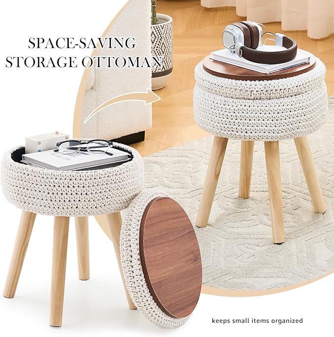 LGENHOOM Round Foot Stool Ottoman - Image 4