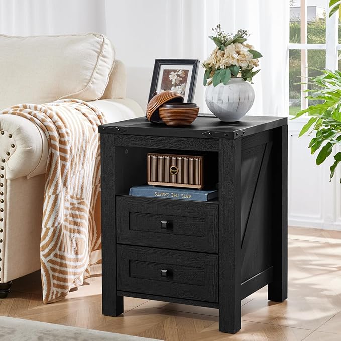 Joaxswe Nightstand with Charging Station, Farmhouse Night Stand with 2 Drawers - Image 9