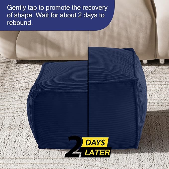 MeMoreCool Square Stuffed Pouf Ottoman Foot Rest, Corduroy Floor Pouf Foot Stool - Image 7