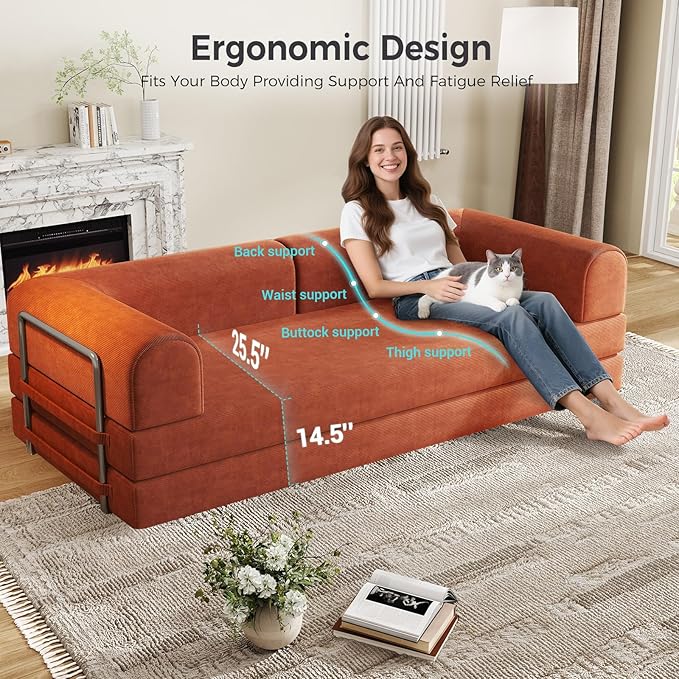 5-in-1 Folding Convertible Sofa Bed, 78 Inch Oversized Corduroy Upholstered - Image 4