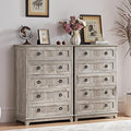 Farmhouse 5 Drawer Dresser for Bedroom Set of 2, Rustic Wood Dresser by Joaxswe