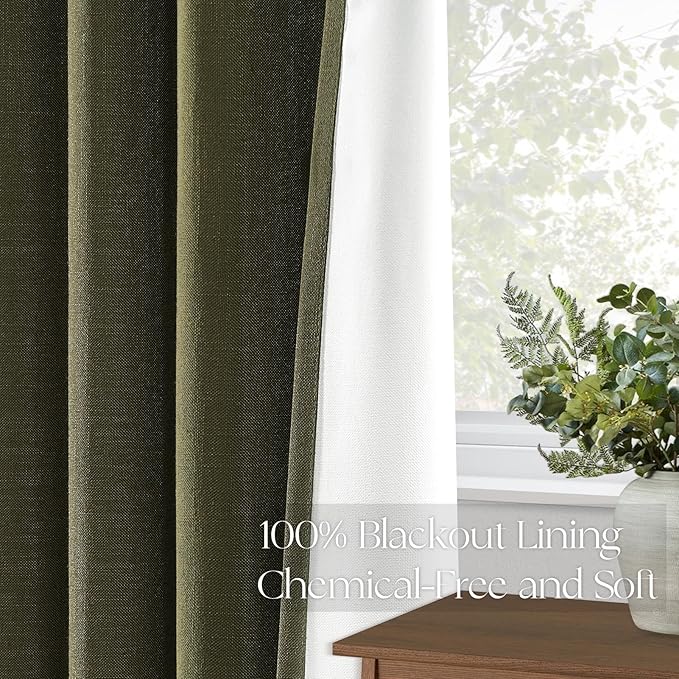 Topfinel Olive Green Linen Blackout Curtains 96 Inches Long, 100% Blackout - Image 5