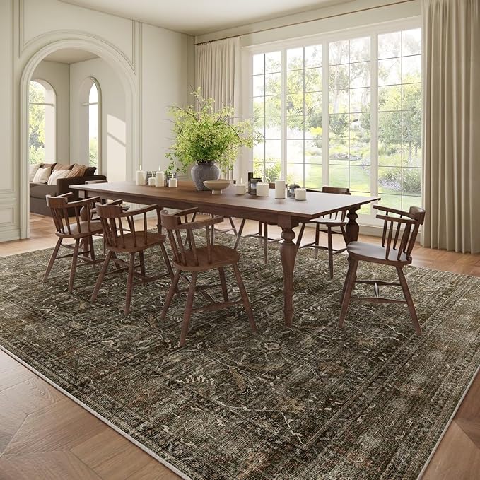 Washable 9x12 Area Rugs for Living Room, Boho Non-Slip Vintage Distress Lager - Image 3