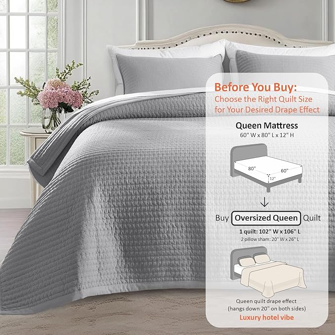 KASENTEX Oversized Queen Quilt Set 102"x106" – Soft Washed 3-Layer Lightweight - Image 3