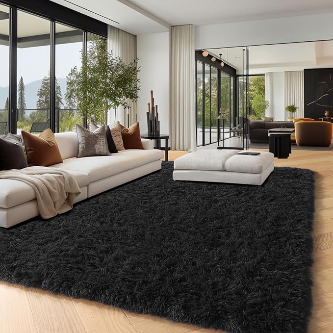PAGISOFE Fluffy Shaggy Black Area Rug 8x10 Feet, Plush Rugs - Image 7