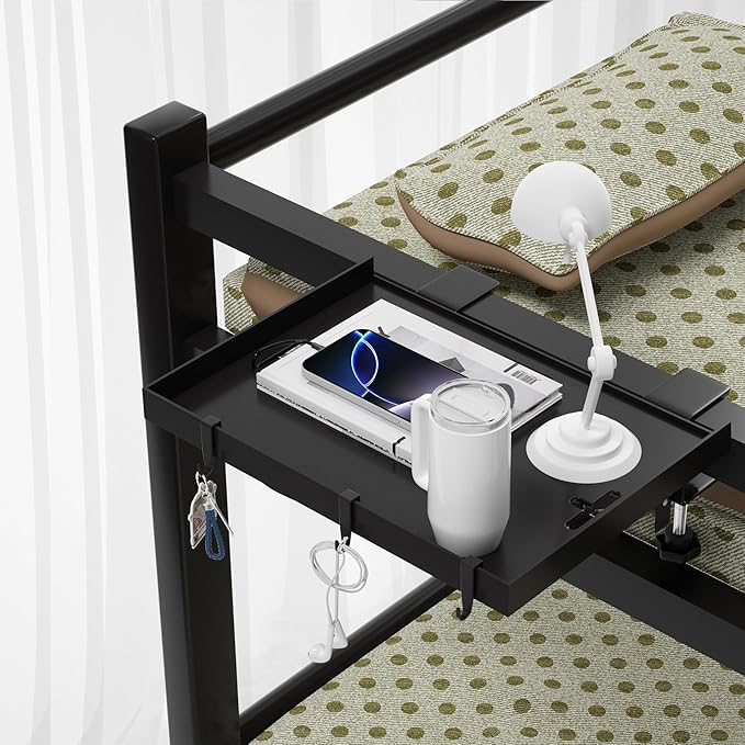 Foldable Bedside Shelf, Metal Clip-On Bed Tray Table - Image 2