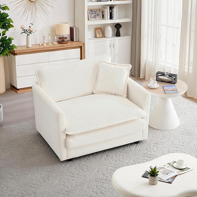 mikibama 41.4 Inch Single Seat Sofa, Chenille Comfy Deep Upholstered Couch by Mikibama