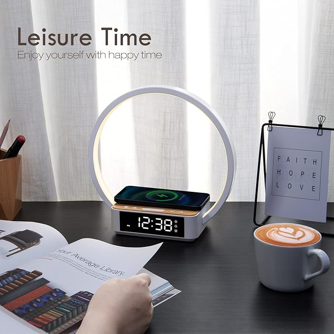WILIT Bedside Lamp with Alarm Clock, Touch Lamp with Wireless Charger, - Image 12