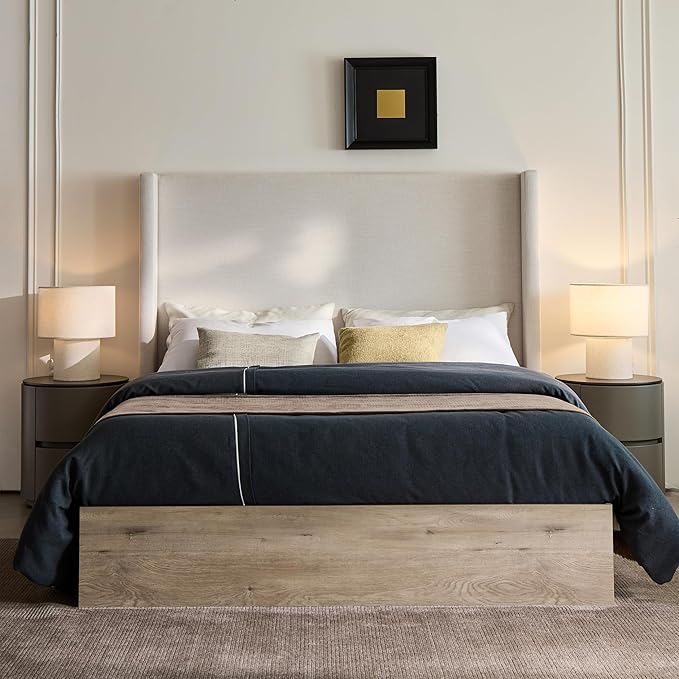 Queen Size Upholstered Bed Frame, Wood Base Platform Beds, No Box Spring Needed by Unknown