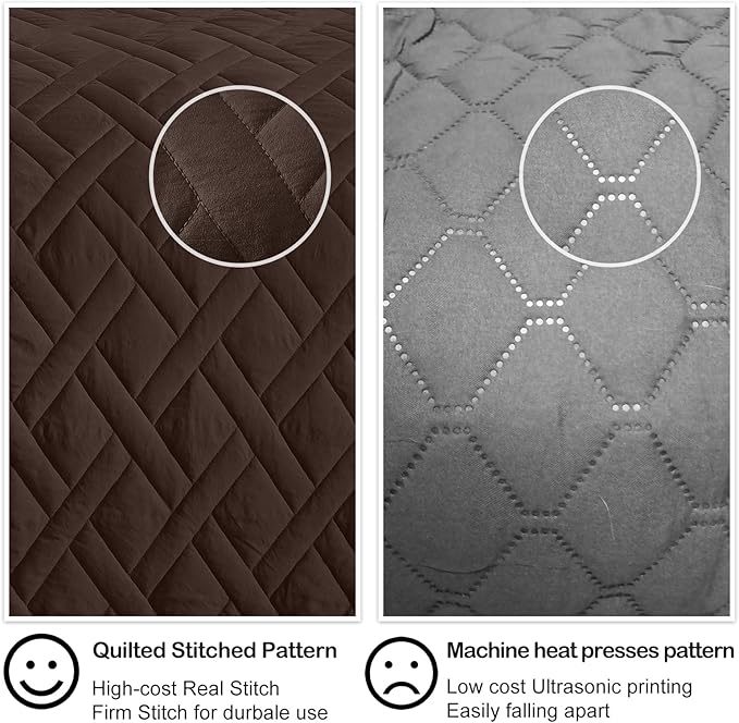 HORIMOTE HOME Quilt Set King Size Chocolate, Classic Geometric Diamond Stitched - Image 4