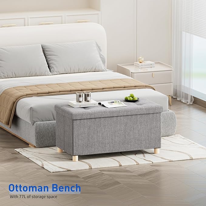 BRIAN & DANY 30 Inches Folding Storage Ottoman Bench, Ottoman - Image 2