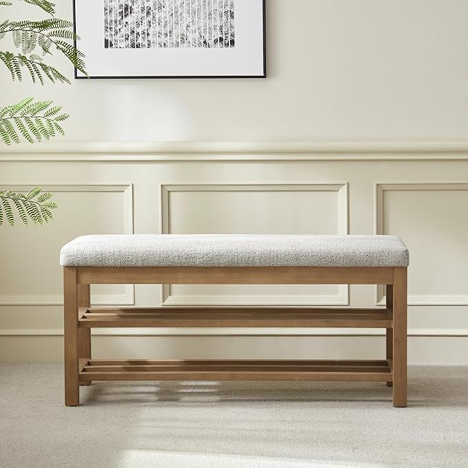 VKNOW Entryway Bench, 44.3” Upholstered Shoe Bench - Image 6