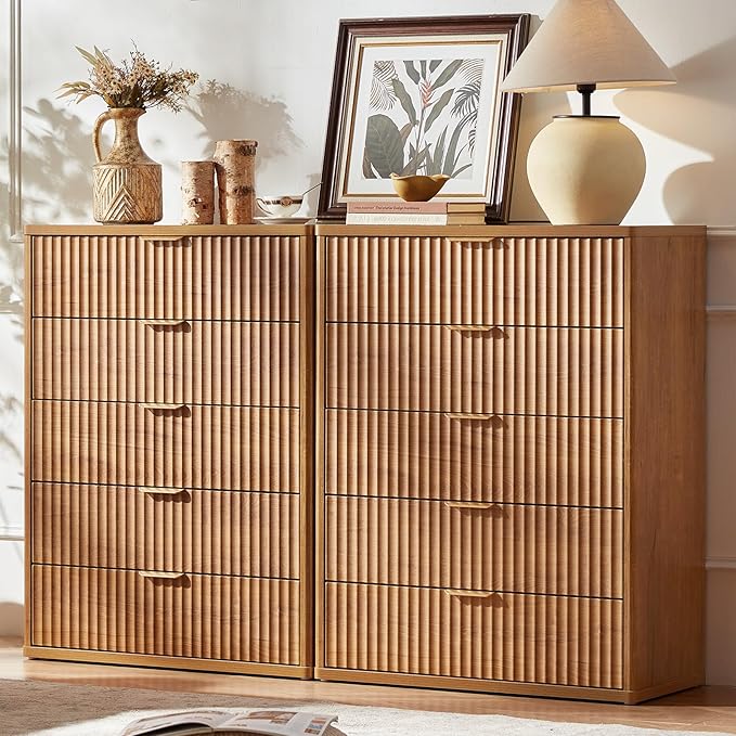 LEYAOYAO Fluted 5 Drawers Dresser Set of 2, Curved Profile Dresser TV Stand by LEYAOYAO-Findtheshiningpointofyourideallife%EF%BC%81