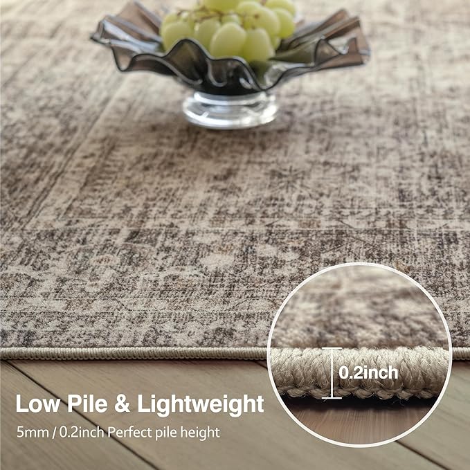 FMFUNCTEX 6x9 Washable Area Rug Vintage Neutral Distressed Large Taupe Non Slip - Image 4