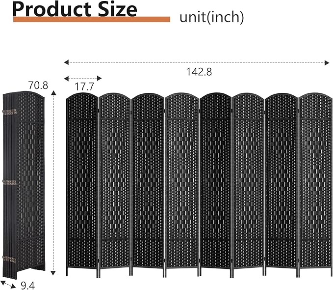 FDW Room Divider 8 Panel Folding Privacy Divider 6 Ft Indoor Wall Divider - Image 7
