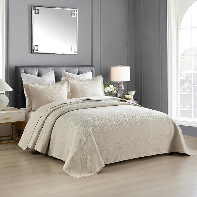 MarCielo 3-Piece 100% Cotton Oversized Bedspread Lightweight Quilt Coverlet - Image 5