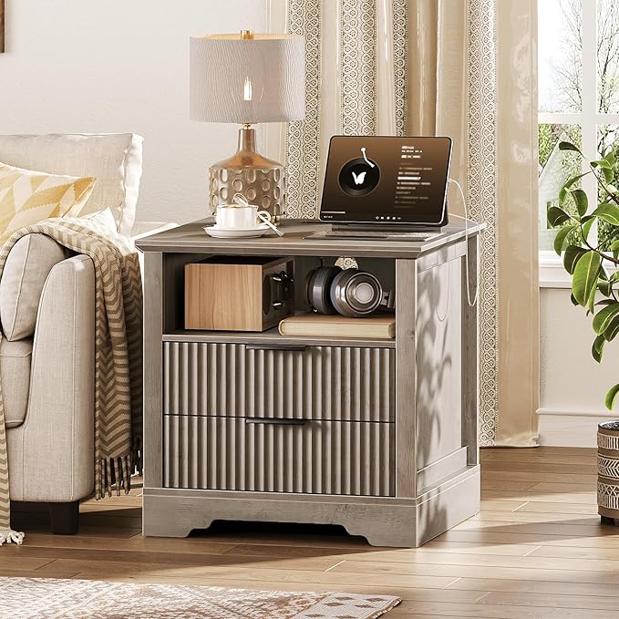 Fluted Nightstand Set of 2, Farmhouse Bedside Table - Image 8