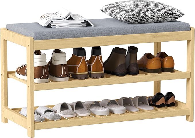 Shoe Bench Entryway, 100% Solid Solid Wood Shoe Rack Bench - Image 9