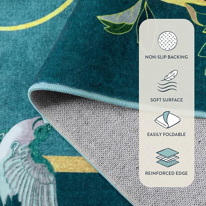 Lahome Peacock Washable Rugs 5x7, Soft Blue Rug - Image 7
