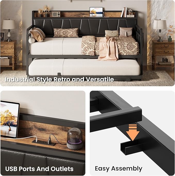LIKIMIO Daybed with Trundle Bed, Twin XL Bed Frame with Storage Headboard and - Image 7