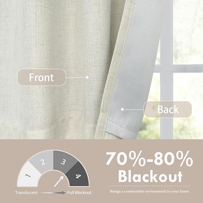 DriftAway Double Layer Linen Blackout Tie Up Curtains Thermal Insulated Fully - Image 4