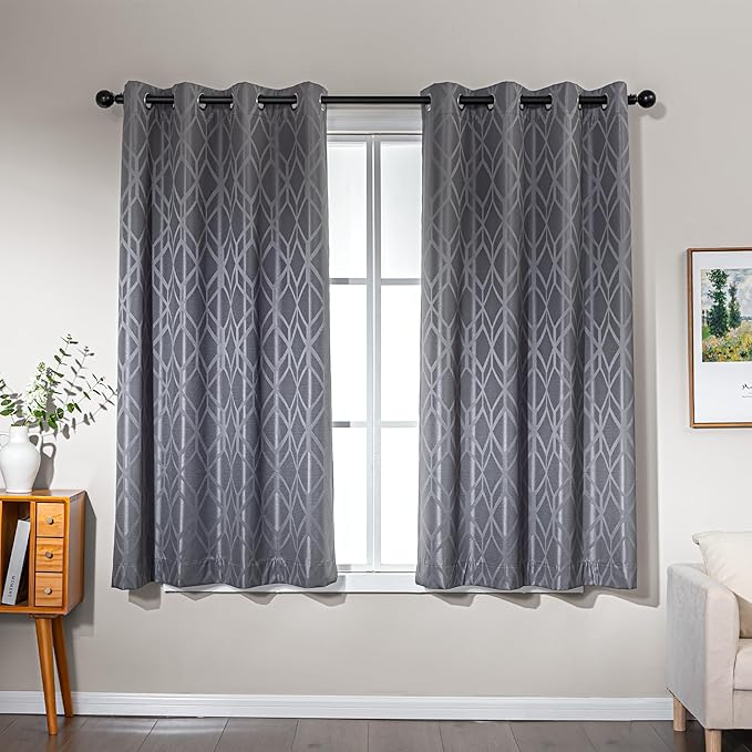 Amazon Basics Jacquard 2-Piece 100% Blackout Curtains, Living Room and Bedroom by AmazonBasics
