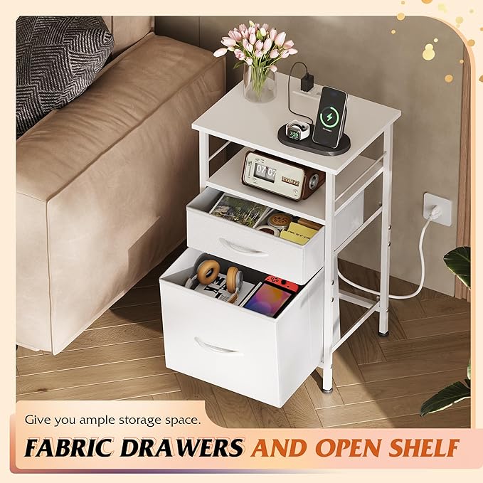 WLIVE Night Stand with Charger Station, Bedside Table, Small Dresser - Image 4