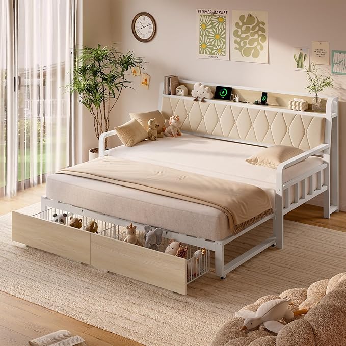 ONBRILL Twin Daybed with Trundle, Twin to King Daybed with Pop up Trundle - Image 8