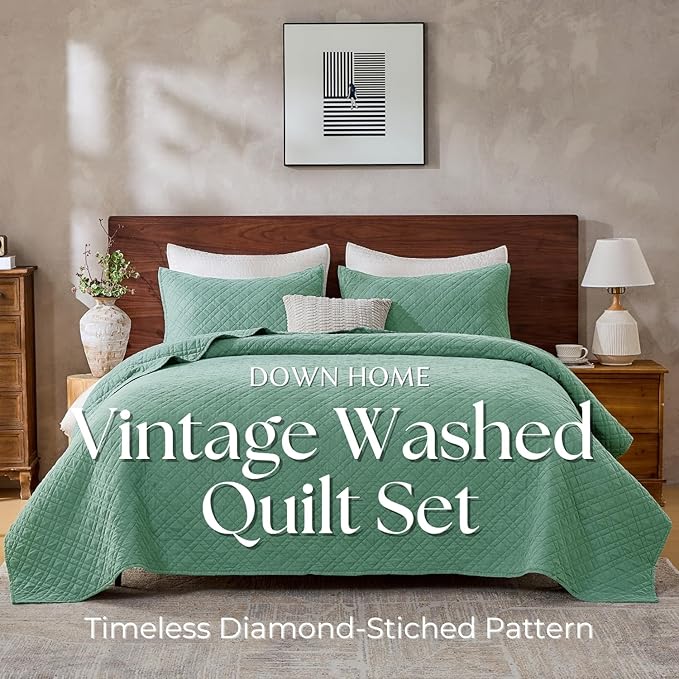 DOWN HOME Twin Quilt Set with Sham Lightweight Quilted Bedspread Coverlet Thin - Image 2