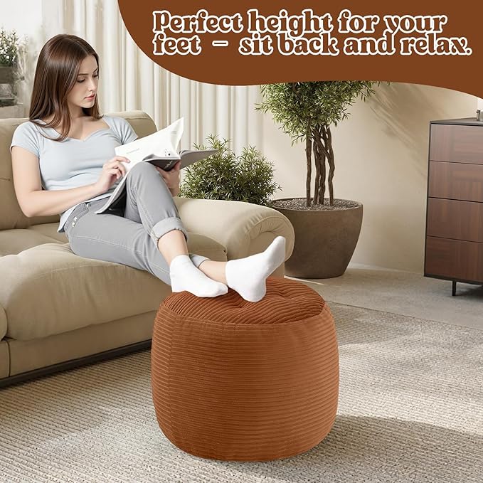 MeMoreCool Stuffed Round Pouf Ottoman Foot Rest, Floor Pouf Foot Stool - Image 5