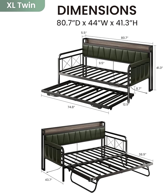LIKIMIO Daybed with Trundle Bed, Twin XL Bed Frame with Storage Headboard and - Image 2