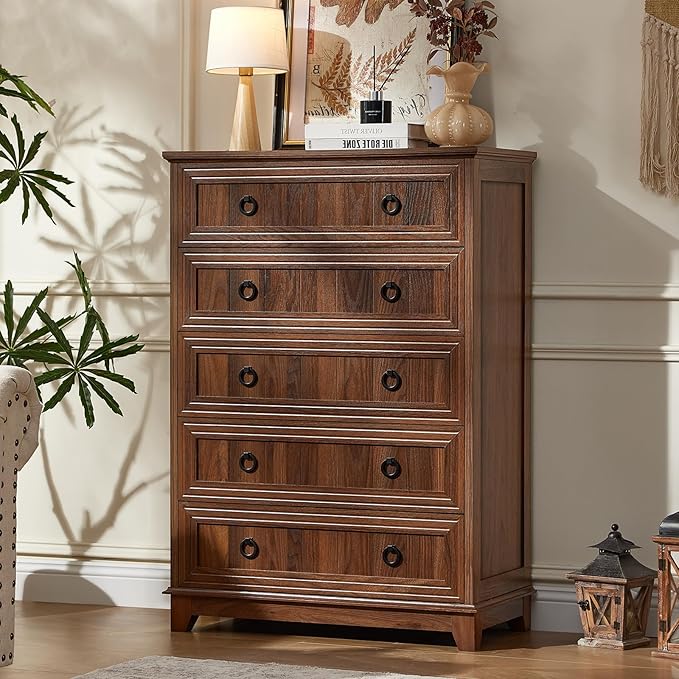 Farmhouse 5 Drawer Dresser for Bedroom Set of 2, 42.5" Tall Small Dressers & - Image 4