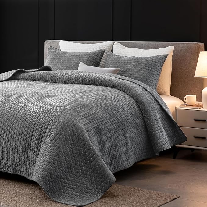 Powdion Velvet Quilt King Size, Oversized Bedspread Quilted Bedding Set - Image 7
