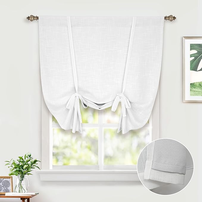 DriftAway Double Layer Linen Blackout Tie Up Curtains Thermal Insulated Fully by DriftAway
