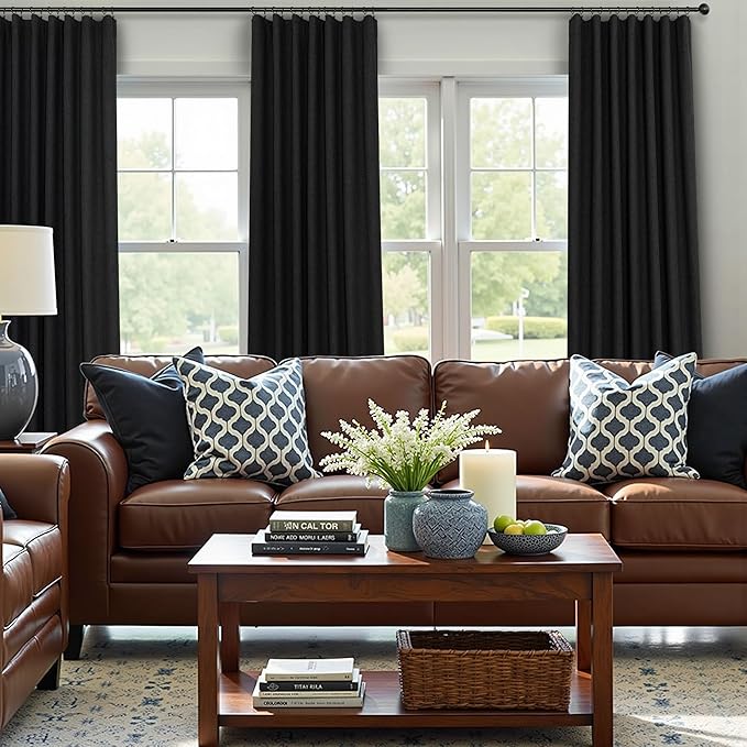 Pitalk Black Out Curtains 108 Inch Long 2 Panels Gothic Elegant Modern Linen - Image 2