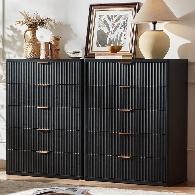 LEYAOYAO Fluted 5 Drawers Dresser Set of 2, Curved Profile Dresser TV Stand by LEYAOYAO-Findtheshiningpointofyourideallife%EF%BC%81