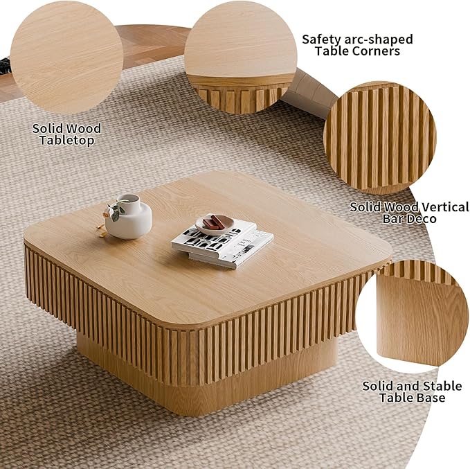 LKTART Coffee Table for Living Room, Accent Fluted Square Coffee Table - Image 5