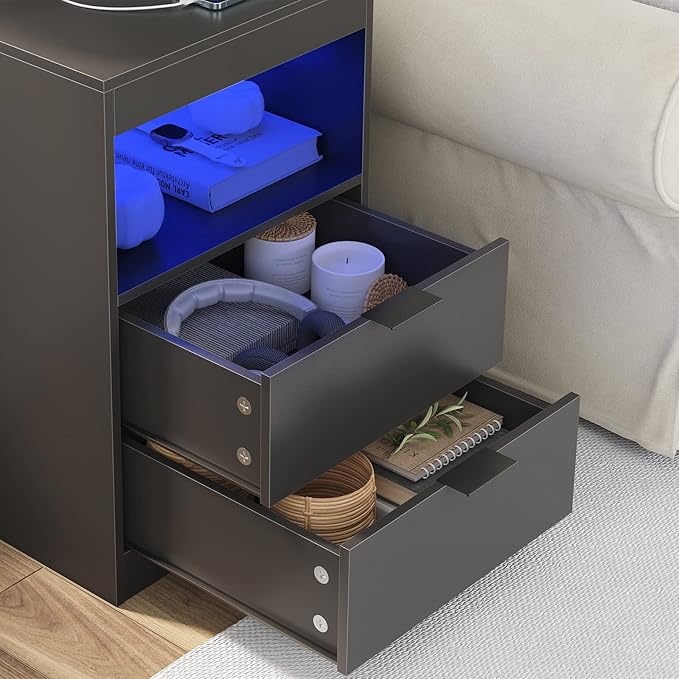 Tiptiper Black Nightstand Set of 2, LED Nightstand - Image 7