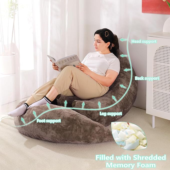 Banana Bean Bag Chair with Ottoman, Floor Sofa Bed with Footrest, Comfy - Image 3
