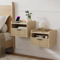 Fluted Floating Nightstand Set of 2, Wall Mounted Bedside Table by EYYTHUNG
