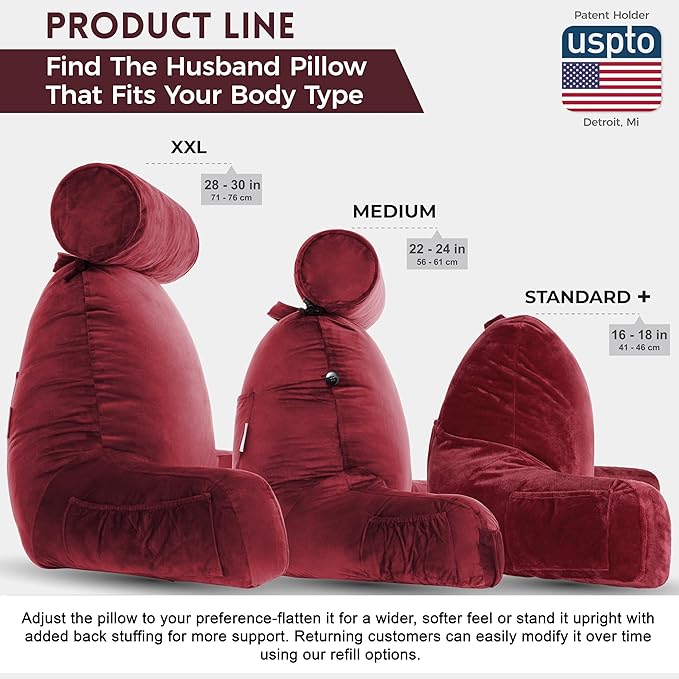 Husband Pillow Maroon, Original Reading Pillow in Bed Rest Chair, Shredded - Image 5