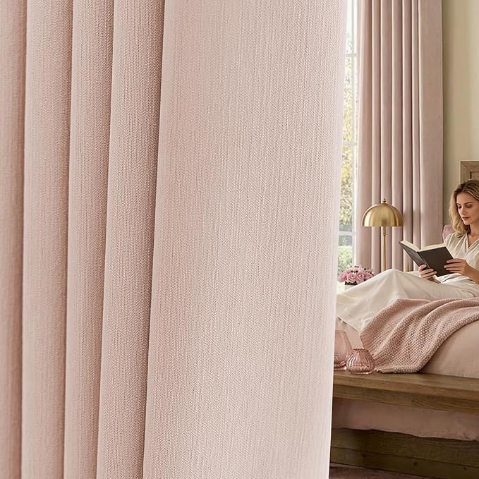 jinchan Chenille Blackout Curtains 96 Inches Long Light Pink Thermal Insulated by JINCHAN