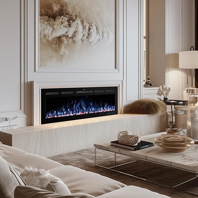 72" WiFi Electric Fireplace, Recessed and Wall Mounted Fireplace Heater - Image 8